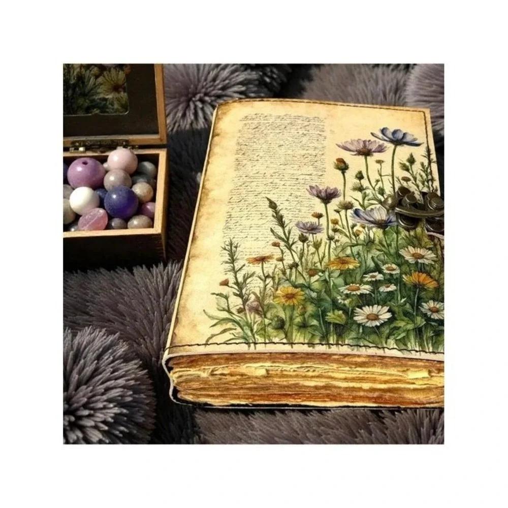 Sakura Vintage Leather Journal Wildflower Botanical Paper Cream 7x5 Clasp NEW
